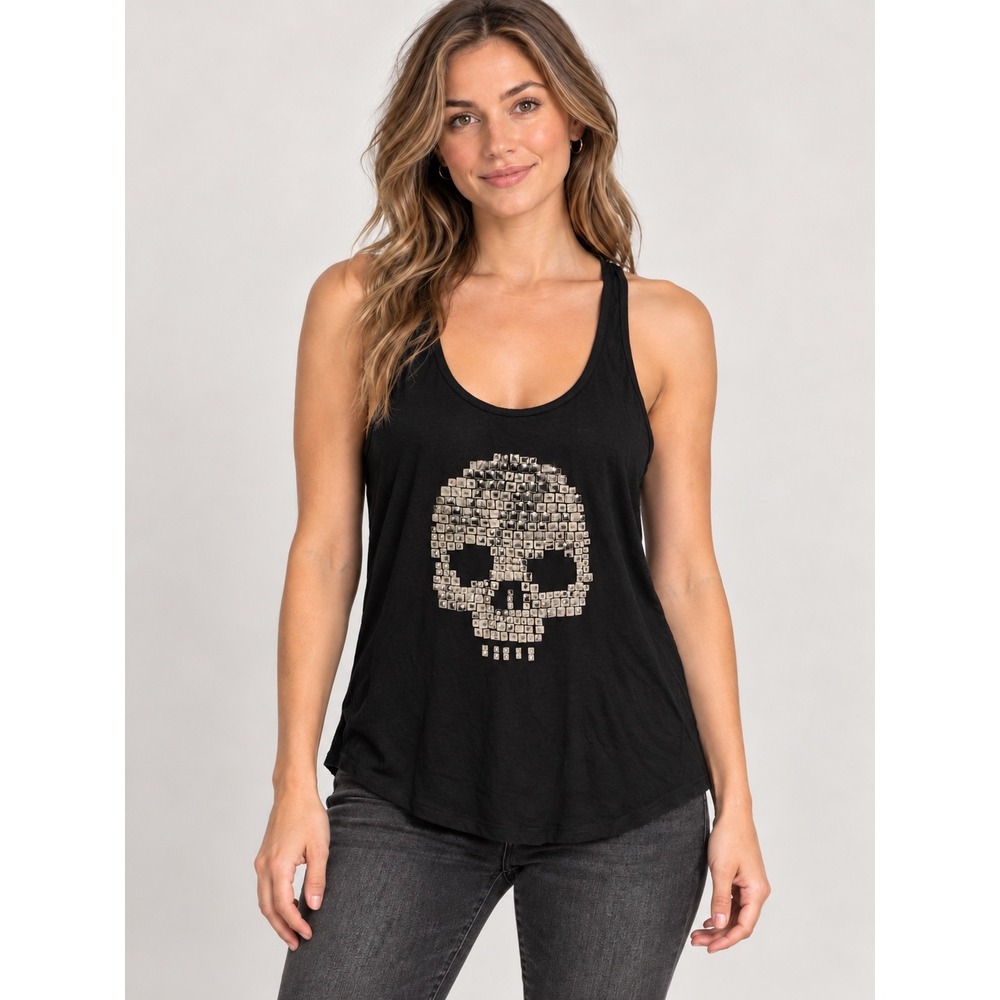 Full Tilt Womens Black Rhinestone Skull Racerback Tank Top Size Medium USA Made